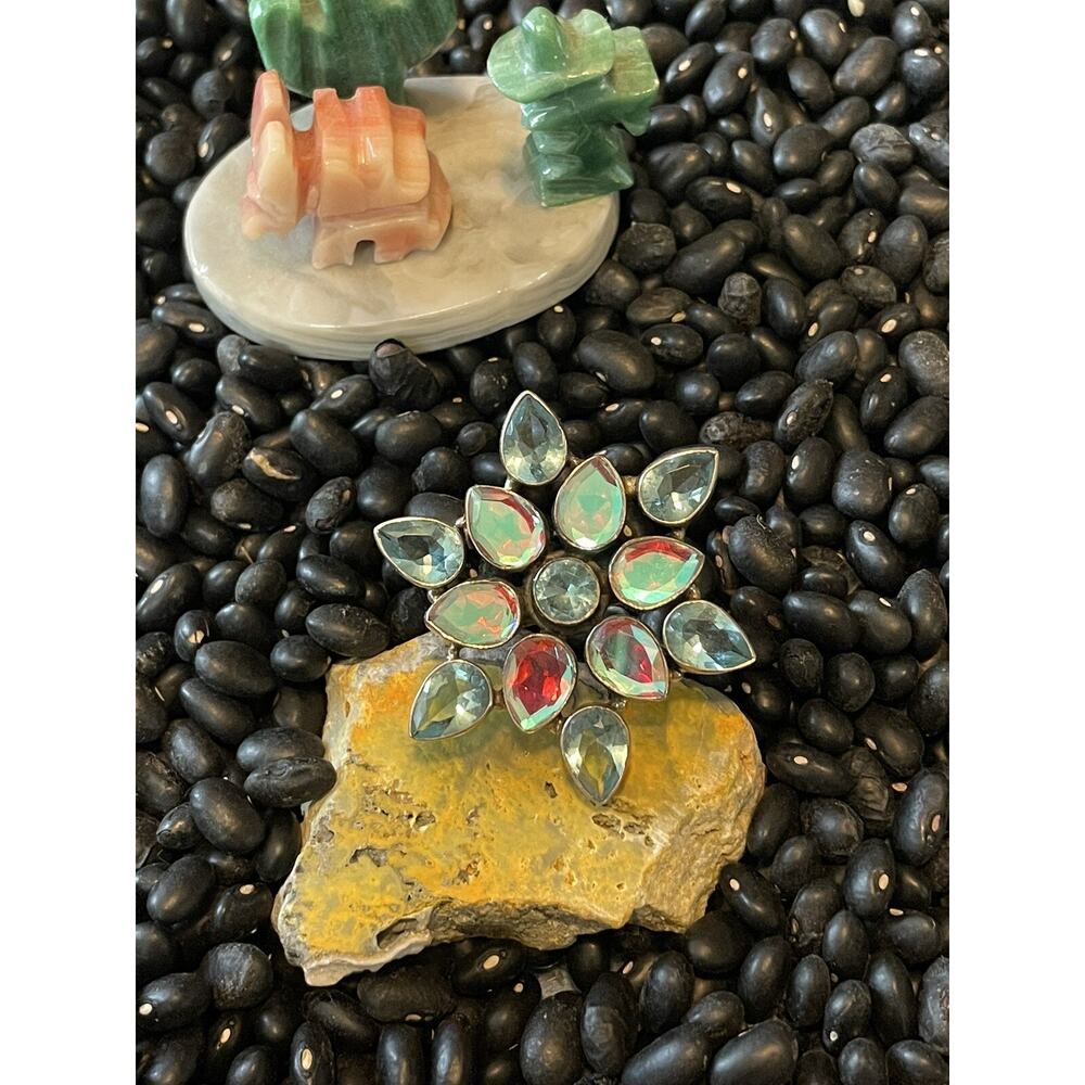 Native Sw Sterling Faceted Multi-stone Blue Green Rainbow Borealis Cluster Ring - Picture 10 of 12